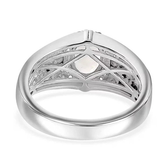 Moon Glow Moonstone and White Zircon Celestial Ring in Rhodium Over 925 - Picture 6 of 6